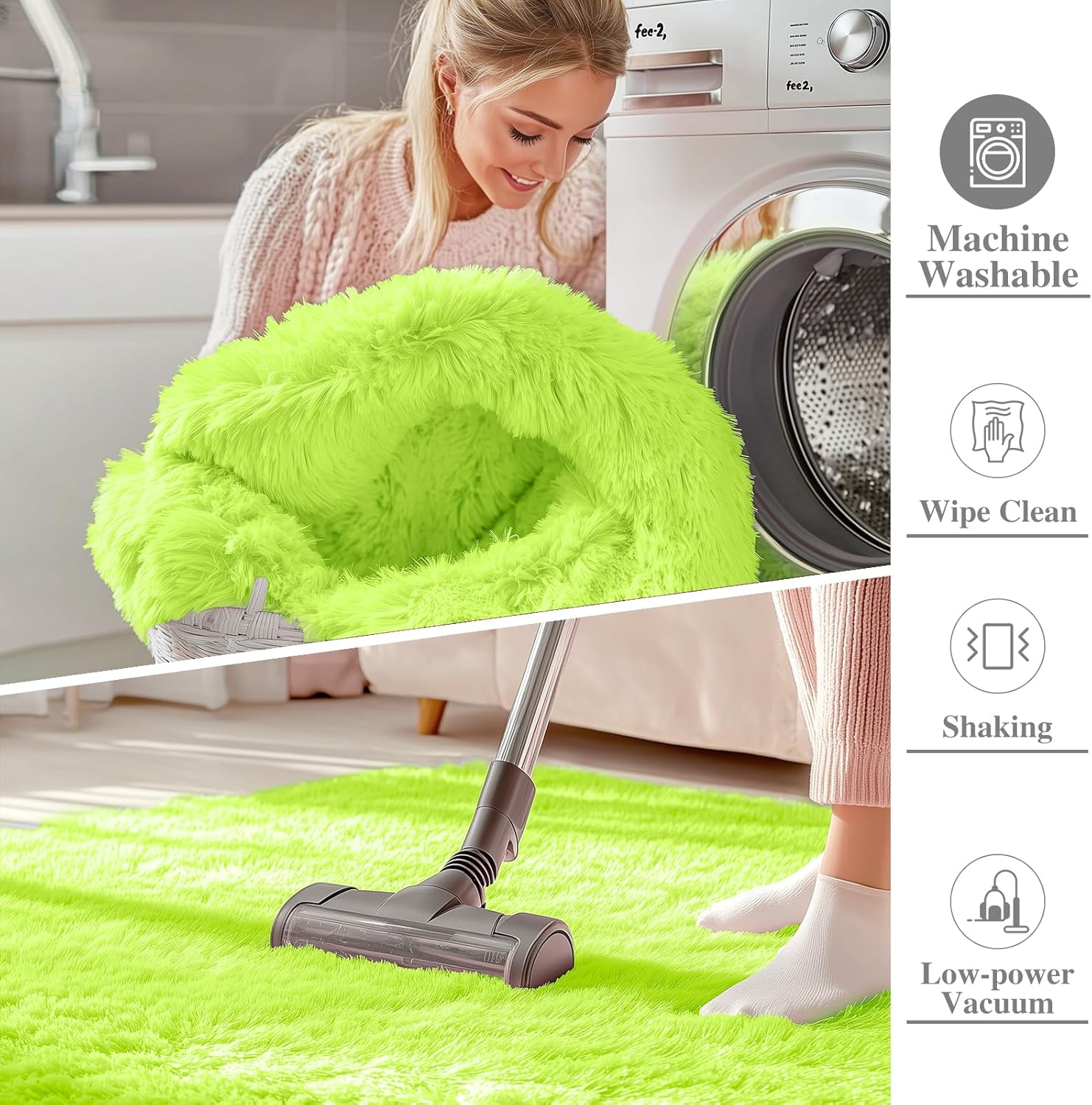 OLANLY Small Bedside Rug - Soft Fluffy Shaggy Indoor Carpet for Kids | Machine Washable, Lime Green