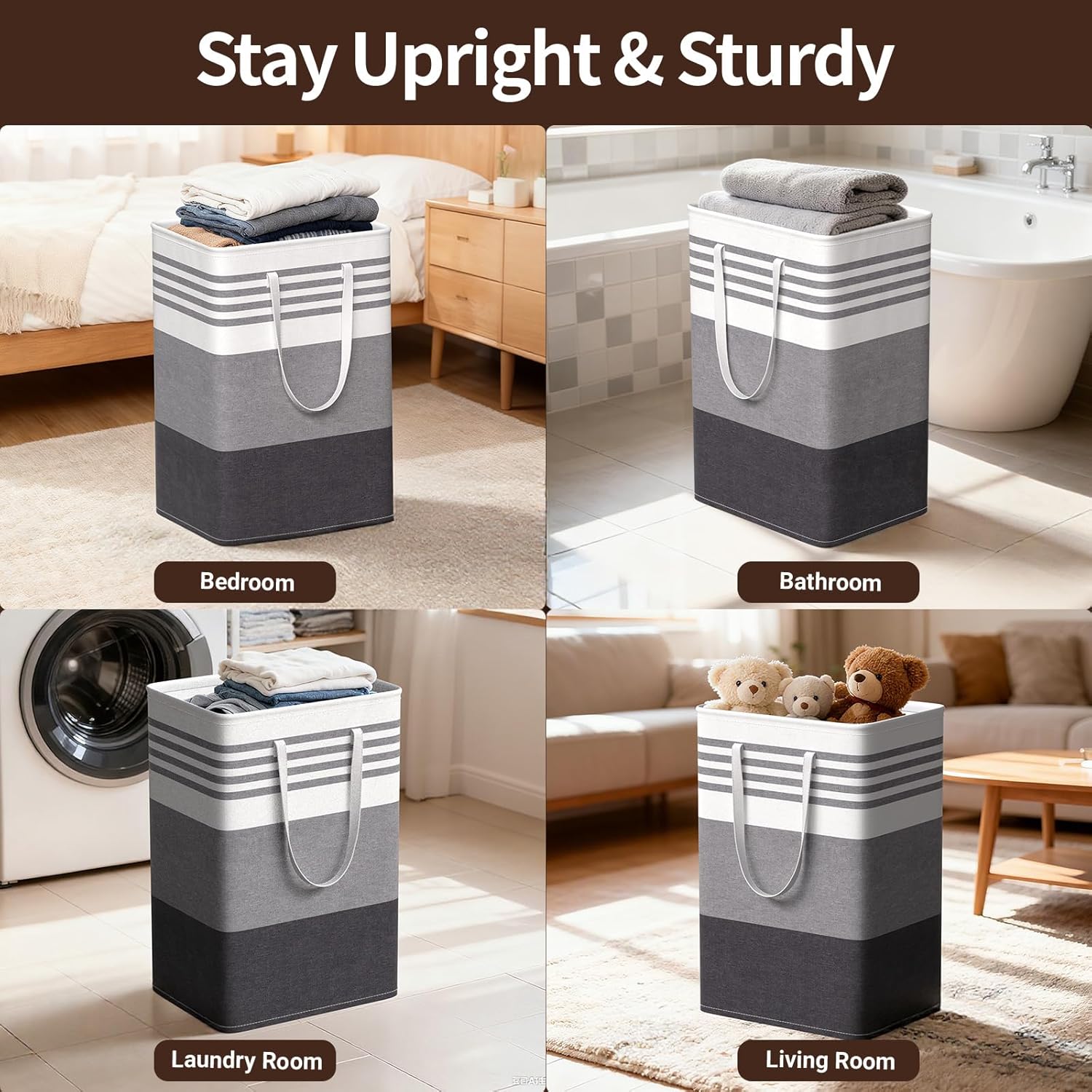 WOWBOX Laundry Baskets - 2 Pack Freestanding Hampers with Waterproof Coating & Reinforced Handles | 75L Grey