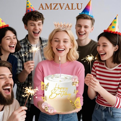AMZVALU Crown Cake Topper - Elegant Rose Gold Birthday Decoration for Women & Girls | Perfect for Celebrations