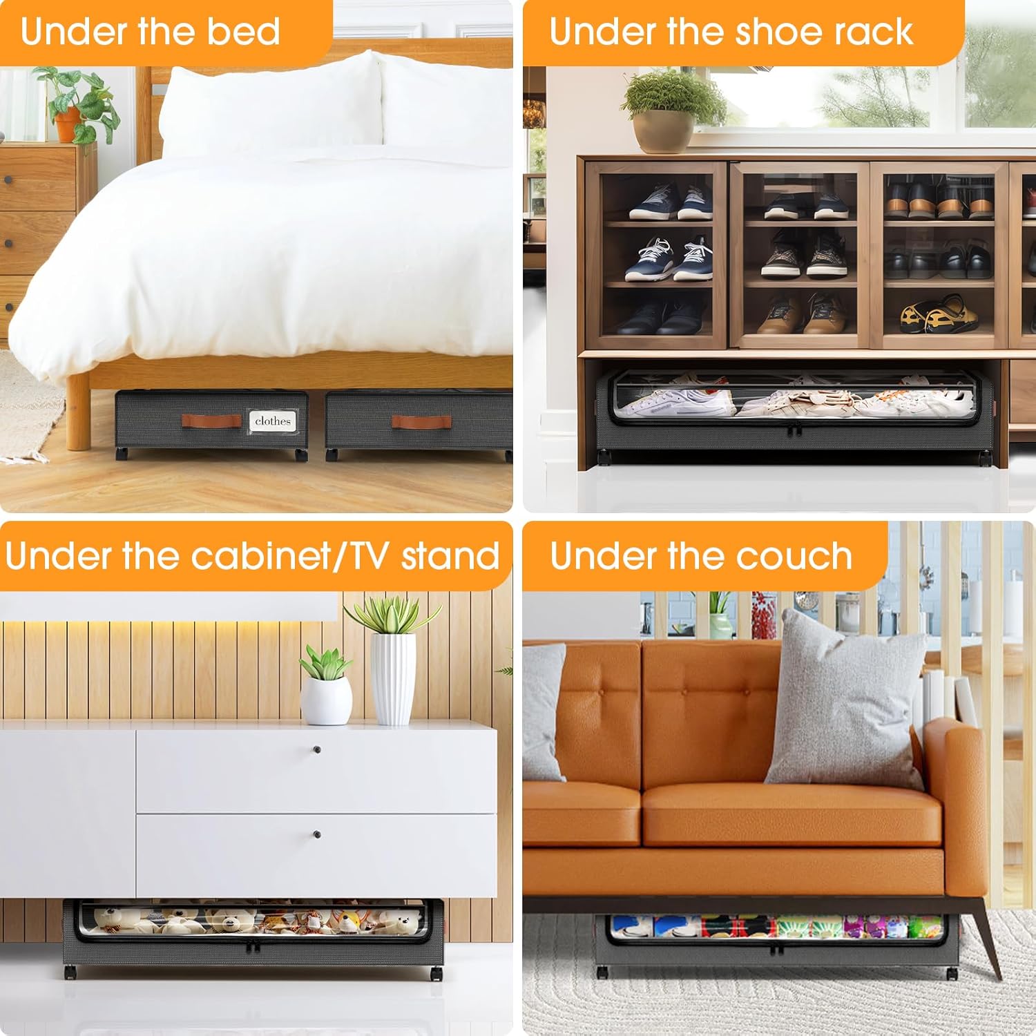 SpaceHacks Under Bed Storage Containers - 2-Pack Rolling Drawers with Clear Window & Labels | Dark Grey (30.71 x 16.93 x 6.69 in)