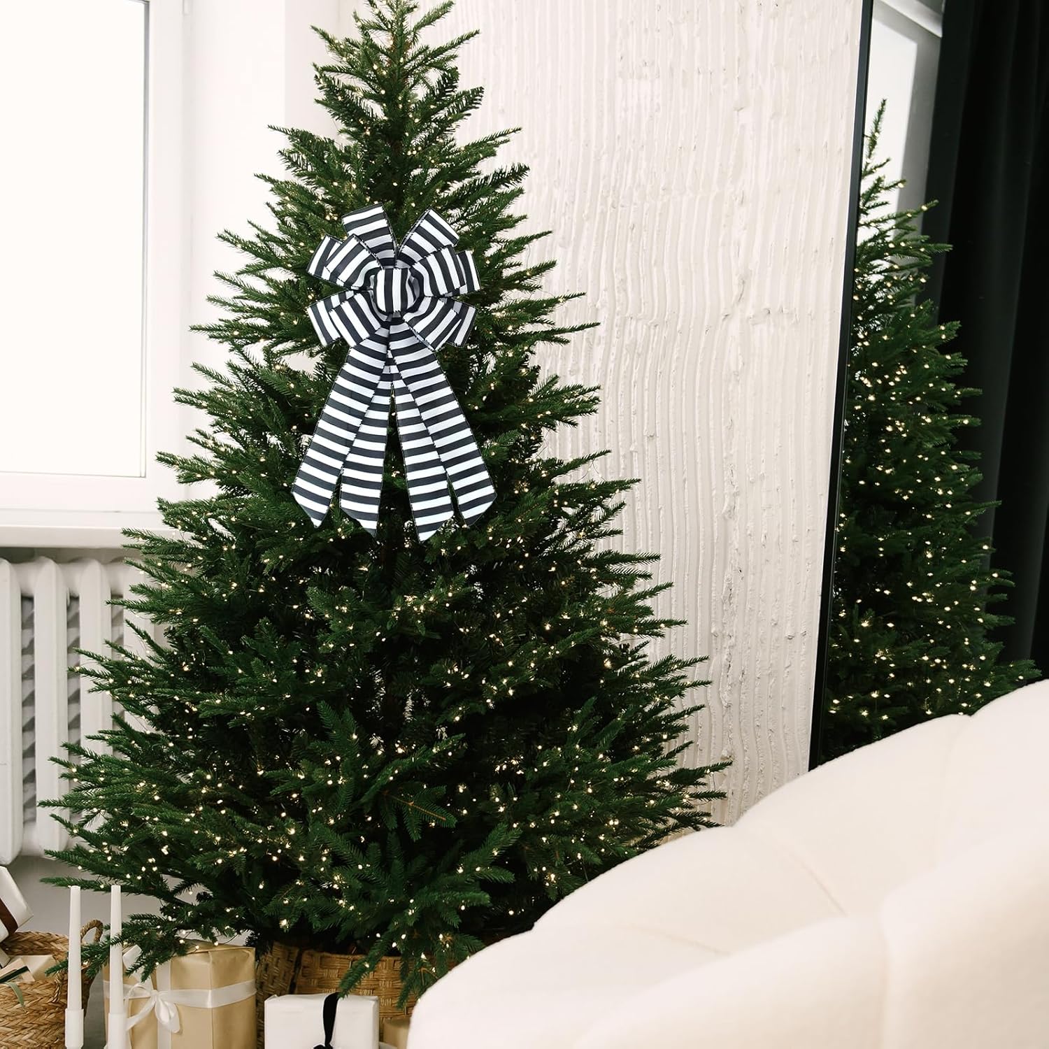 Regine Switzerland Large Black & White Stripe Wreath Bow - Rustic Burlap Decorative Accent for Christmas & Weddings