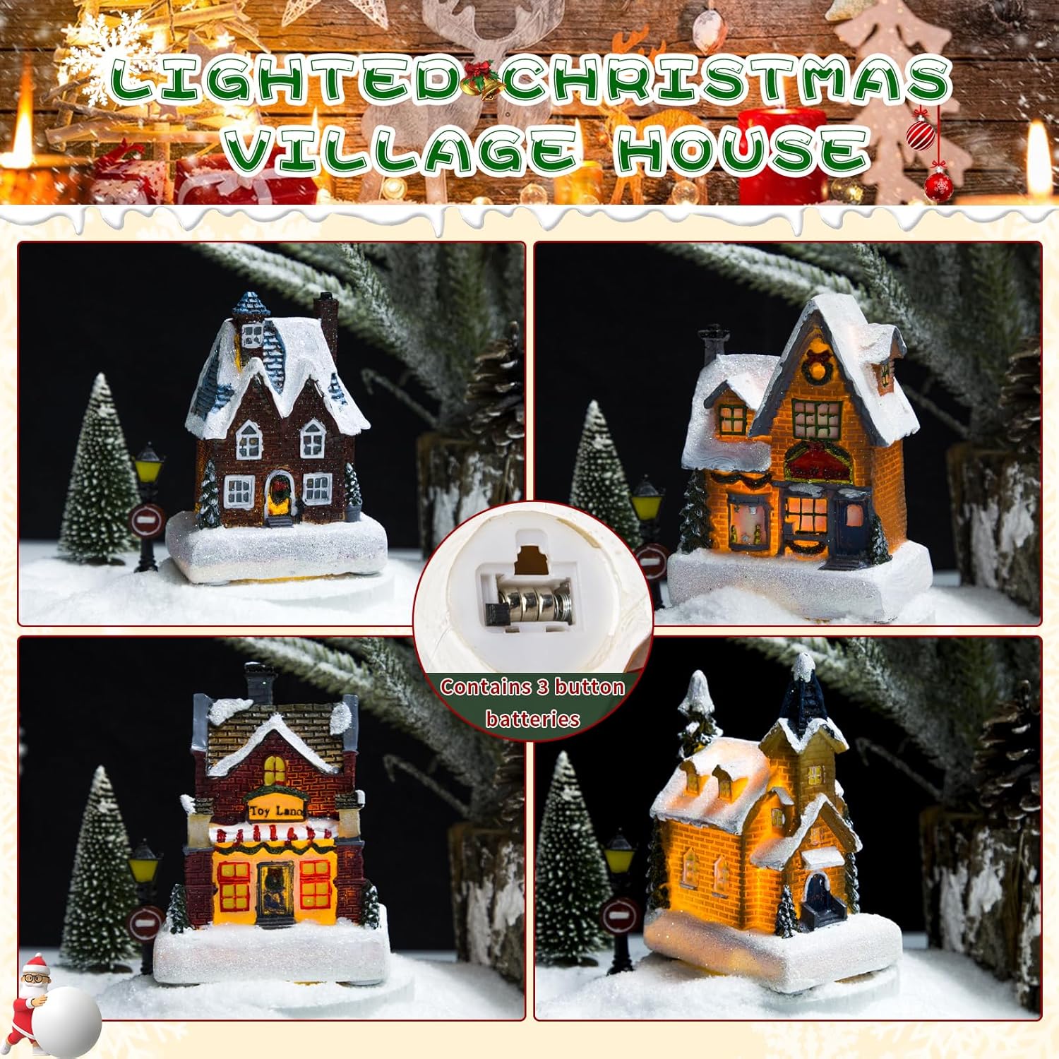 Regine Switzerland Christmas Village Set - LED Light-Up Resin Houses | Festive Indoor Decor Collection