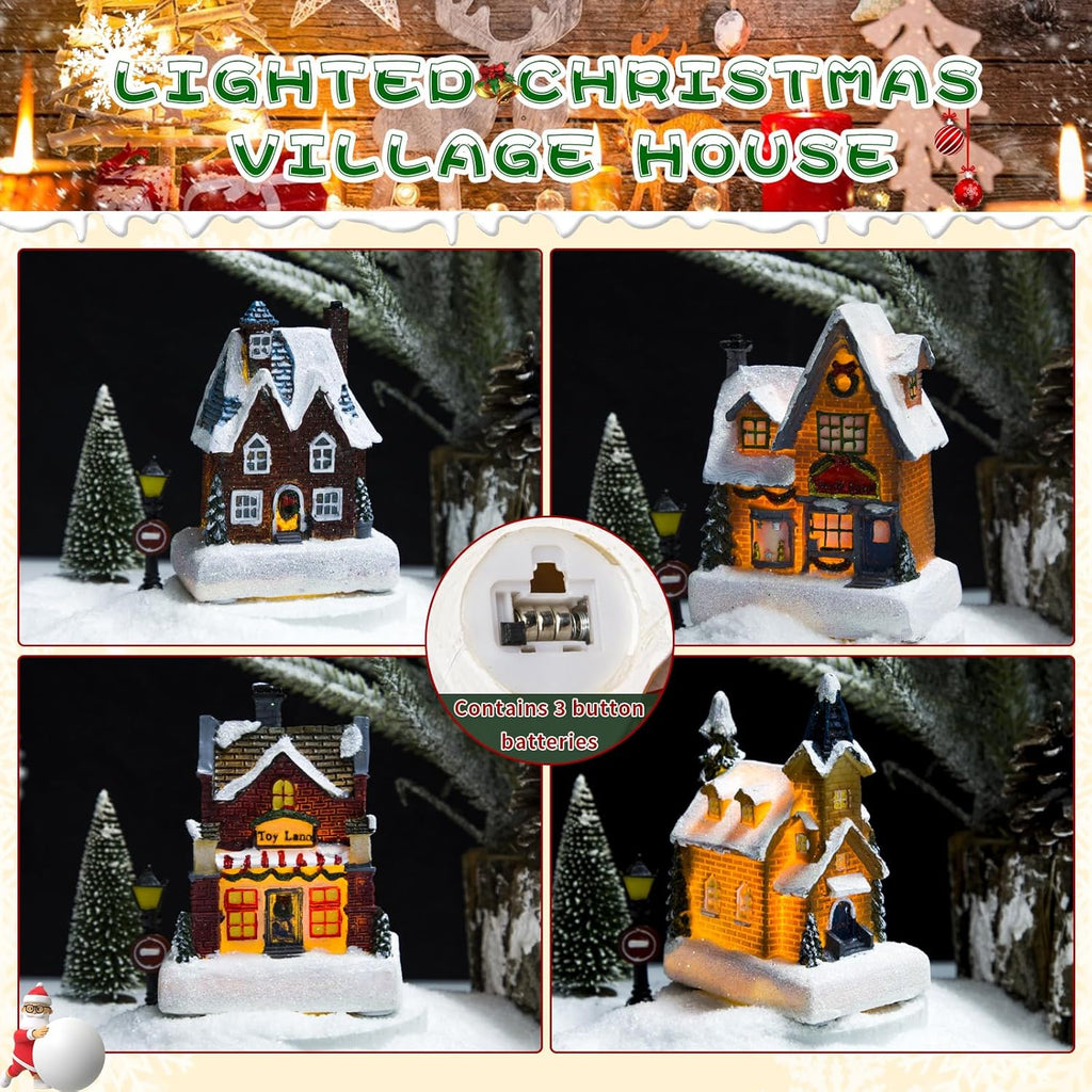 Regine Switzerland 24-Pcs Christmas Village Set - LED Light-Up Houses & Figurines for Festive Home Decor