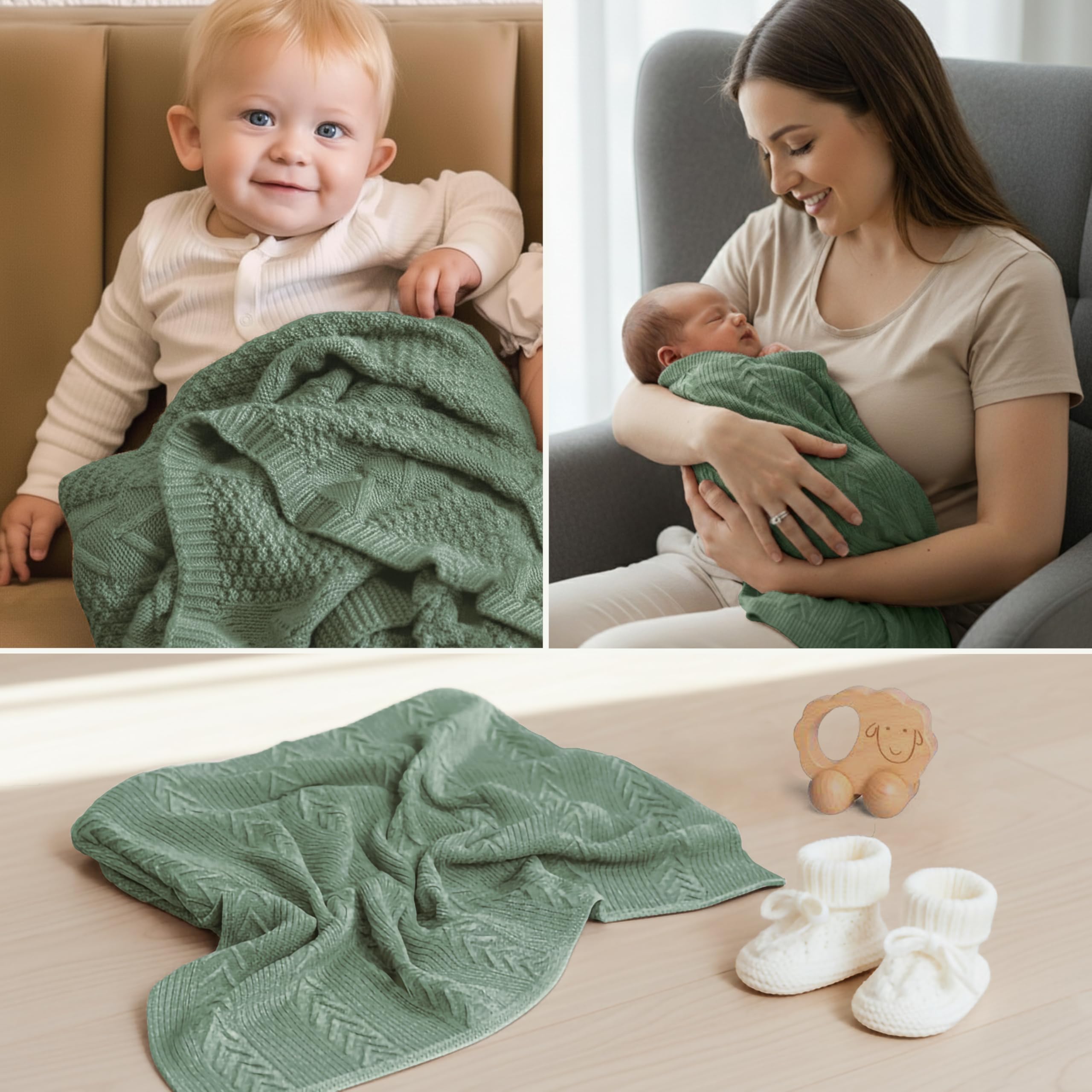 infancie Organic Cotton Knit Baby Blanket 31.5 X 43.3 Inches Soft Knitted and Breathable Baby Blanket for Boys and Girls Perfect Swaddle Baby Blankets for Boys & Girls, Infants Toddlers All Seasons