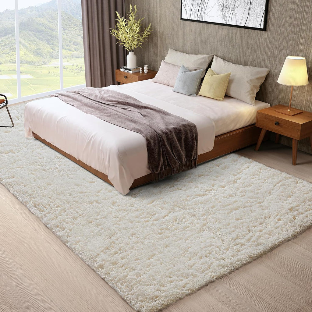 Ophanie Area Rugs - Soft Non-Slip Fluffy Shag Carpet for Living Room | Ivory 8x10 Large Indoor Rug
