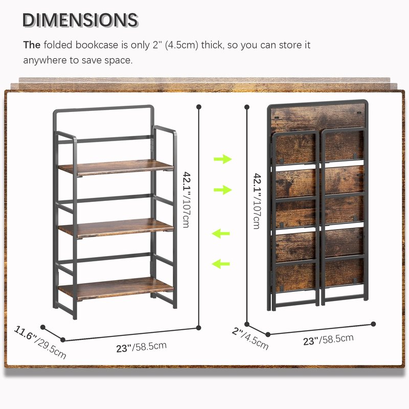 4NM 2 Tiers No-Assembly Folding Bookshelf with Wheels, Portable Rolling Storage Foldable Bookcase & Compact Side Table for Living Room, Bedroom, Kitchen, Bathroom (All White)