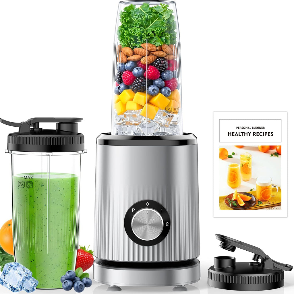 Turelar Portable Personal Blender - Smoothie Maker with 2 x 24oz Cups & Extra Lid | Perfect for Juices & Baby Food