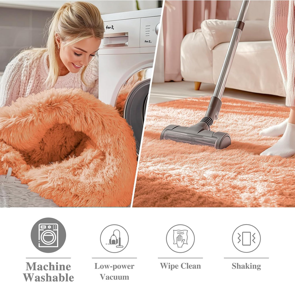 OLANLY Round Area Rug - Muted Orange, Soft & Fluffy Shaggy Carpet for Bedroom & Living Room, 2 ft