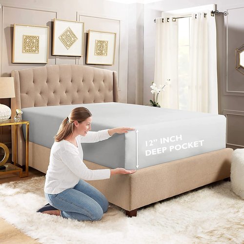 Pure Eco Zipper Fitted Sheet Full Size (54X75), 100% Microfiber Fitted Sheet 1 Piece 12" Deep Pocket, Super Soft Comfy and Easy to Put, Zipper Sheets Full Size - Ivory Color