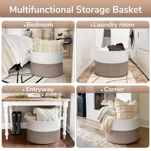 Goodpick Large Woven Rope Storage Basket - 83L for Blankets | Ideal for Living Room & Dorms - 21.7 x 13.8 Inches