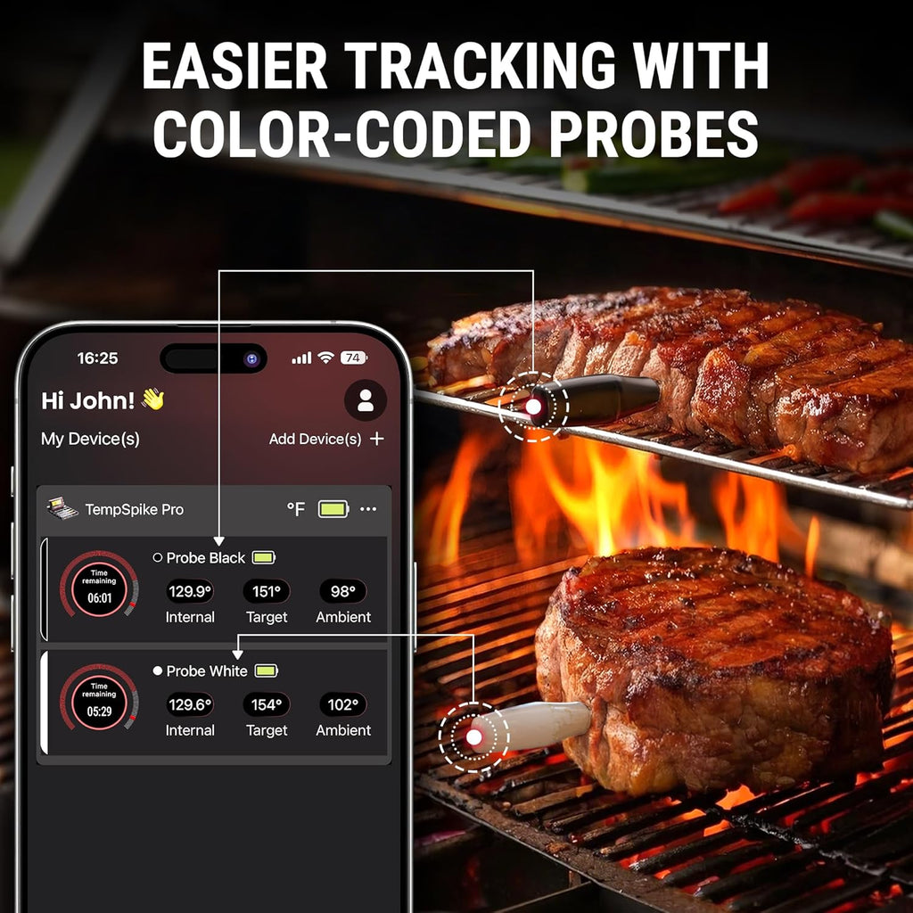 TempSpike Wireless Meat Thermometer - Digital BBQ Grill Thermometer with App, WiFi & Bluetooth, Waterproof Probes