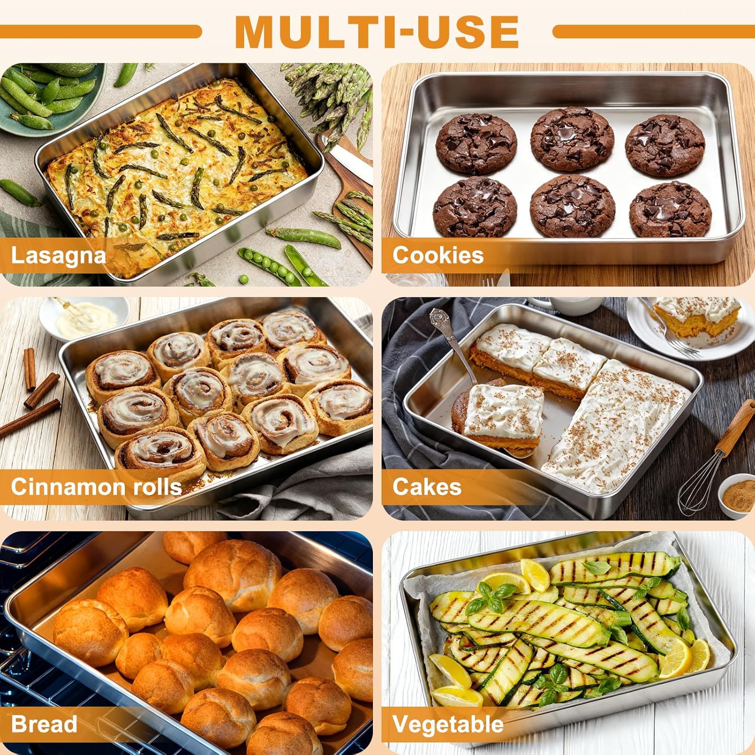 Regine Switzerland Stainless Steel Baking Pan - Deep Rectangle Cake Pan with Lid, 12⅓ x 9¾ x 2 Inch, Heavy Duty & Oven Safe (2 Pans + 2 Lids)