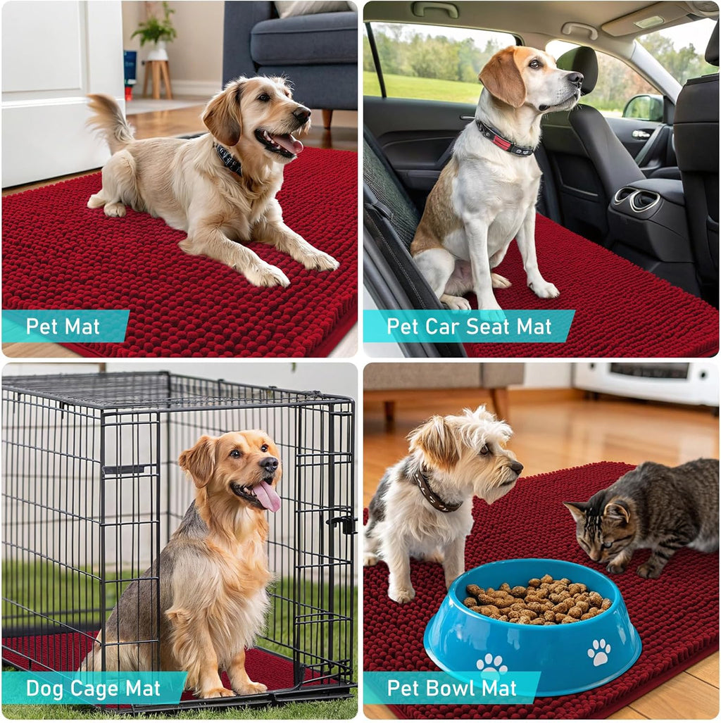 OLANLY Dog Door Mat - Absorbent Non-Slip Chenille Mud Mat for Indoor Use | 70x24 Red, Quick Dry