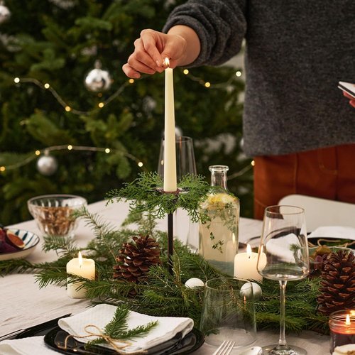 Canlierr Christmas Pine Taper Candle Rings - 12 Pack Mini Pine Holders for Holiday Decor | 1.38 Inch