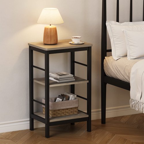 IDEALHOUSE Nightstands - Set of 2 End Tables, 3-Tier Bedside Tables with Sturdy Metal Frame, Space-Saving Nightstand for Bedroom, Living Room, Office