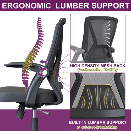 Swivel Ergonomic Mesh Mid Back Office Desk Chair with Height Adjustable Flip Up Armrests and Wheels for Adult Home Study