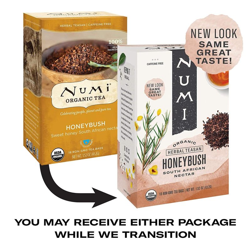 Numi Organic Tea Honeybush, 18 Count Box of Tea Bags (Pack of 3) Herbal Teasan