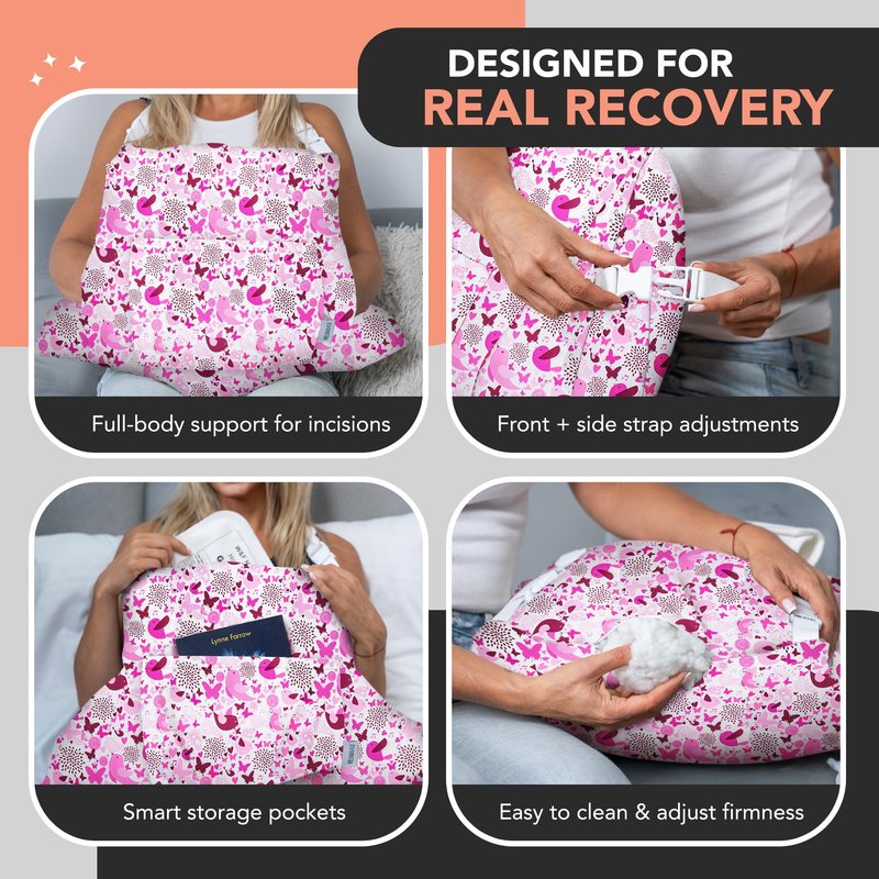 Hysterectomy Pillow for Abdominal Surgery, C Section Pillows, Post Hysterectomy Recovery Must Haves, Recovery Gifts Products, After Surgeries Tummy Tuck Pillow, Heart Surgery Pillows - Pink Bird