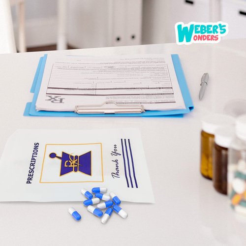 1000 Weber’s Wonders Prescription White Pharmacy Paper Bags - Medicine Container Grocery Bag - Lunch Kraft Bag Party Favor Bag - 5” x 10”