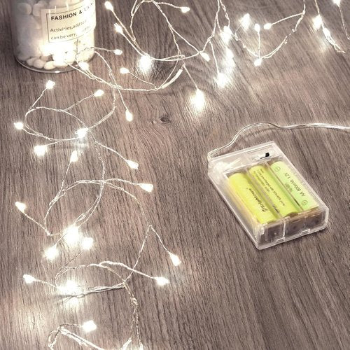 Fairy Lights | Battery Operated Waterproof Silver Wire String Lights - 5 Feet, 60 LED Cluster for Home Decor & Events