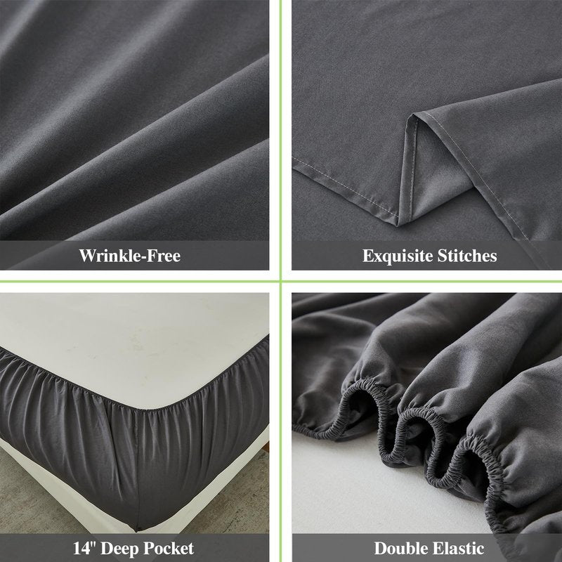 ILAVANDE Grey Sheets Set,Super Soft Microfiber Bed Sheets Set-Wrinkle Free & Breathable-14 Deep Pocket Queen Size Sheets (Dark Gray, Queen)