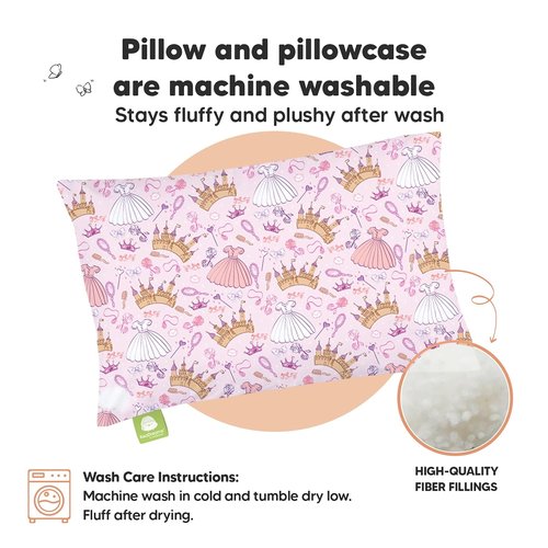 Dear Princess Toddler Pillow - Soft & Breathable Organic Cotton Travel Pillow with Case | 13x18 Inches for Ages 2-5