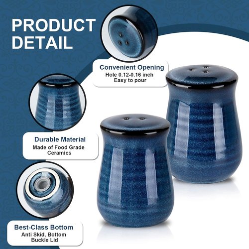 glowworm Blue Salt and Pepper Shakers Set, Ceramic Salt and Pepper Shakers, Farmhouse Kitchen Decor for Home Restaurants, Spice Shaker for Cooking Baking BBQ