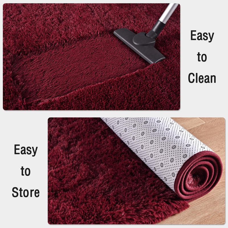 FALARK Fluffy Burgundy Red 6x9 Area Rugs for Living Room, Extra Large Dark Red Rug for Bedroom Decor, Big Shaggy Floor Carpet, Soft Plush Thick Non Slip Rectangle Carpets for Home Decor