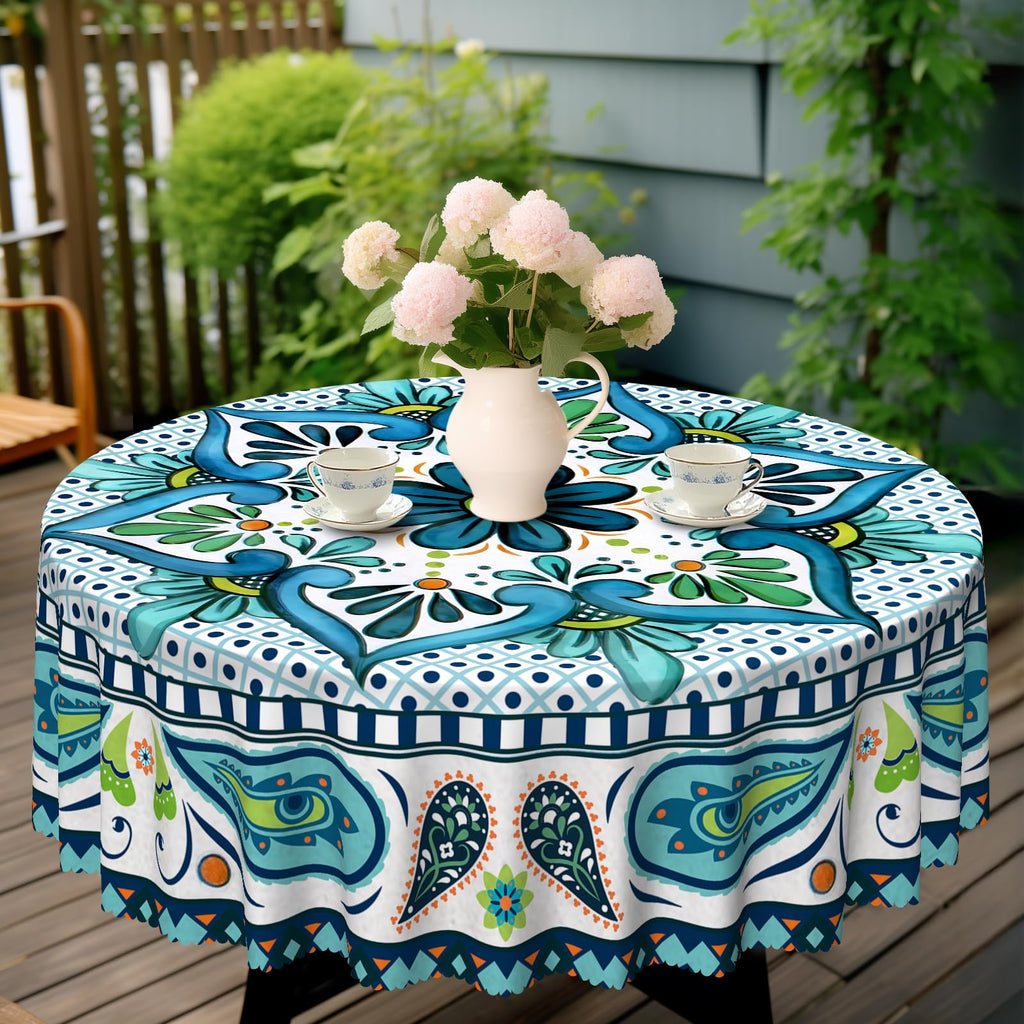 Eikione Round Tablecloth 70 inch Round Boho Tablecloths Polyester Table Cloth for Party Restaurant Banquet Dining Buffet Table Picnic Decorations
