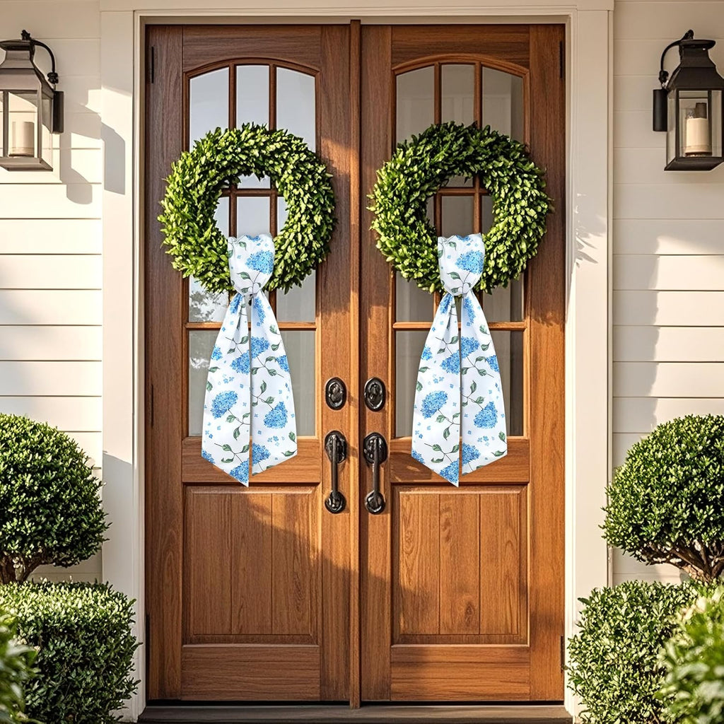 Skiennix Wreath Sash - Decorative Boxwood Sash for Indoor/Outdoor Decor | 4.7'' x 57'' (Blue & Green Floral)