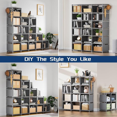 Mavivegue Bookshelf - Extra Large 18-Cube Storage Organizer for Home & Office | Grey Cubbies Shelf