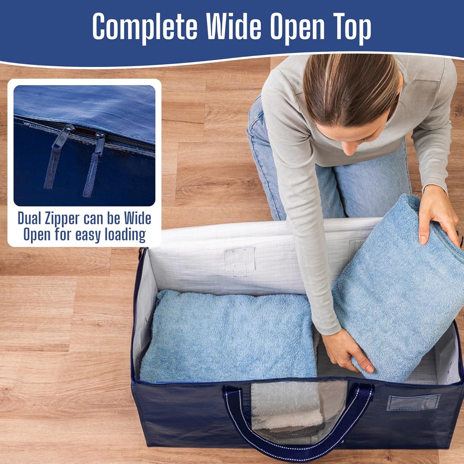 VENO Heavy Duty Moving Bags - Clear Window Storage for Clothes & Comforters | Foldable & Durable (Blue, 2 Pack)