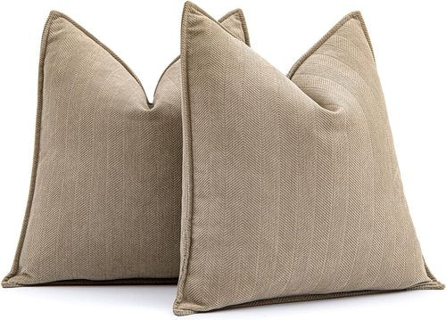 MIULEE Decorative Pillow Covers - Soft Chenille Khaki 20x20 Inch | Luxurious Farmhouse Cushion for Sofa & Bedroom