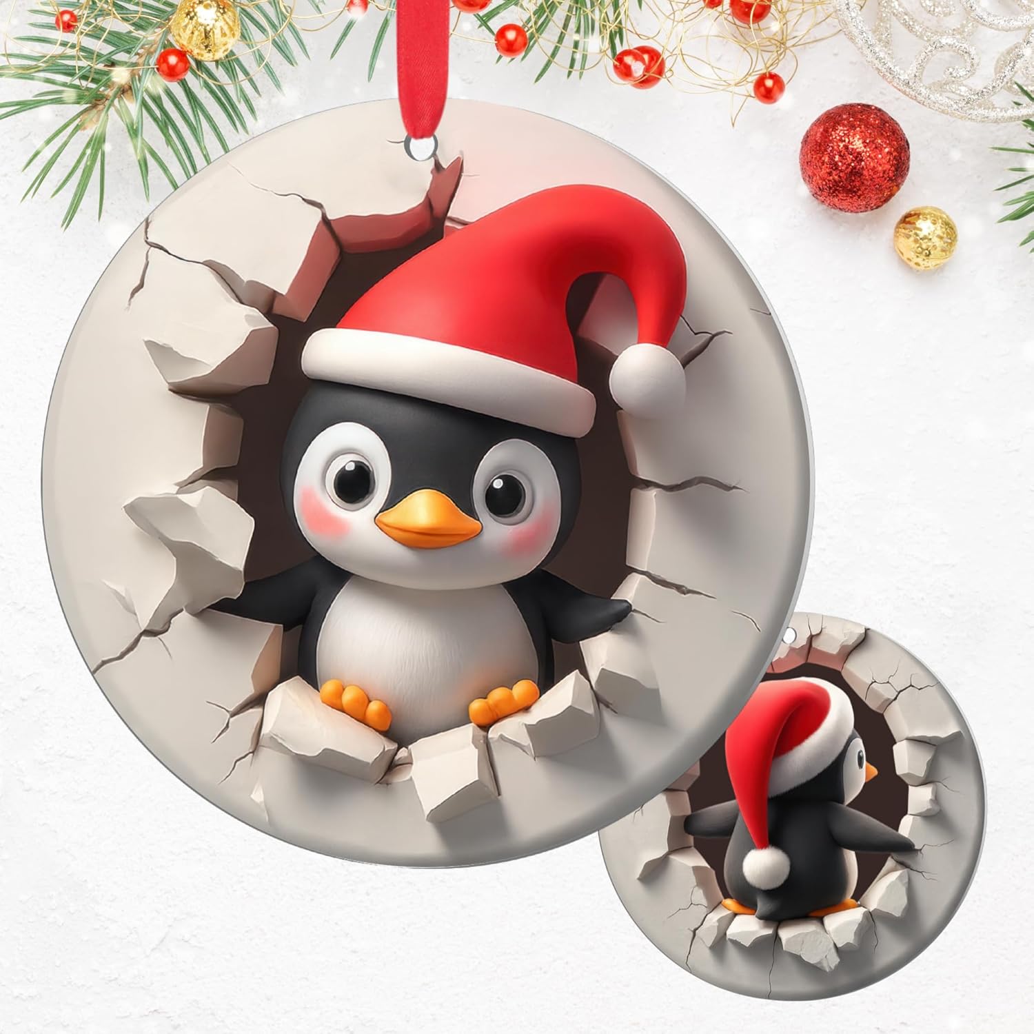 Penguin Ornament - 2D Christmas Penguin Decorations | Cute Animal Gifts for Couples & Families