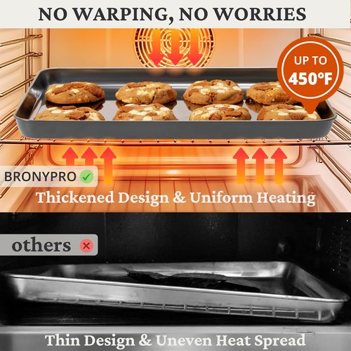 BRONYPRO Stainless Steel Baking Sheet Pan Set - Non-Toxic, Warp-Resistant Cookie Sheets | 9/12/16 Inch, Gray