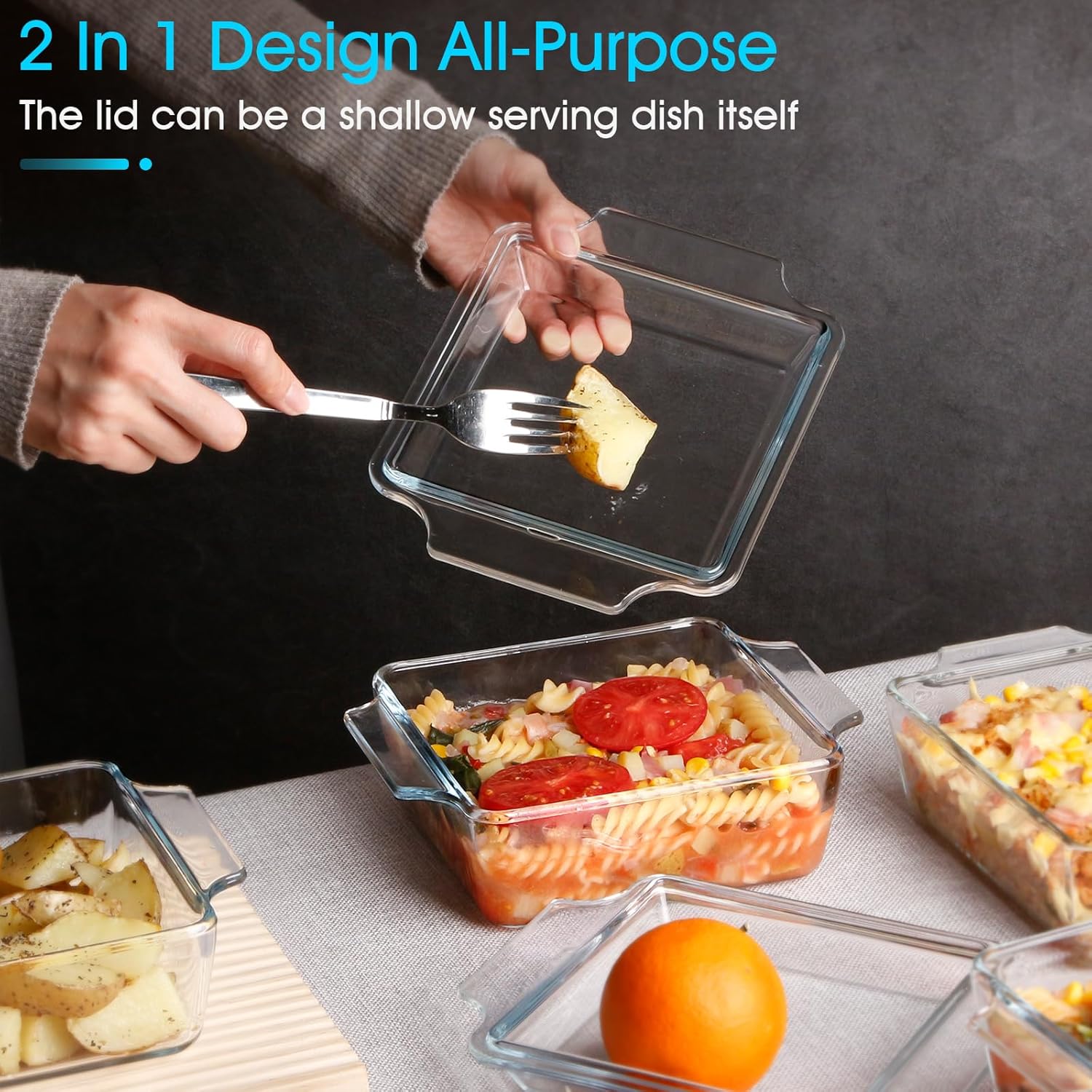 Set of 2 Glass Casserole Dishes by [Brand Name] - Oven Safe Square 6in x 6in with Glass Lids