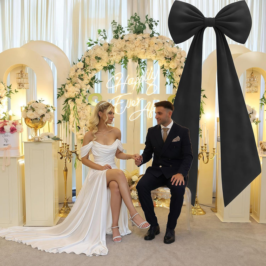 Skiennix Black Velvet Bow Decor - 50 x 20 Inches Large Party Decoration for Weddings & Birthdays
