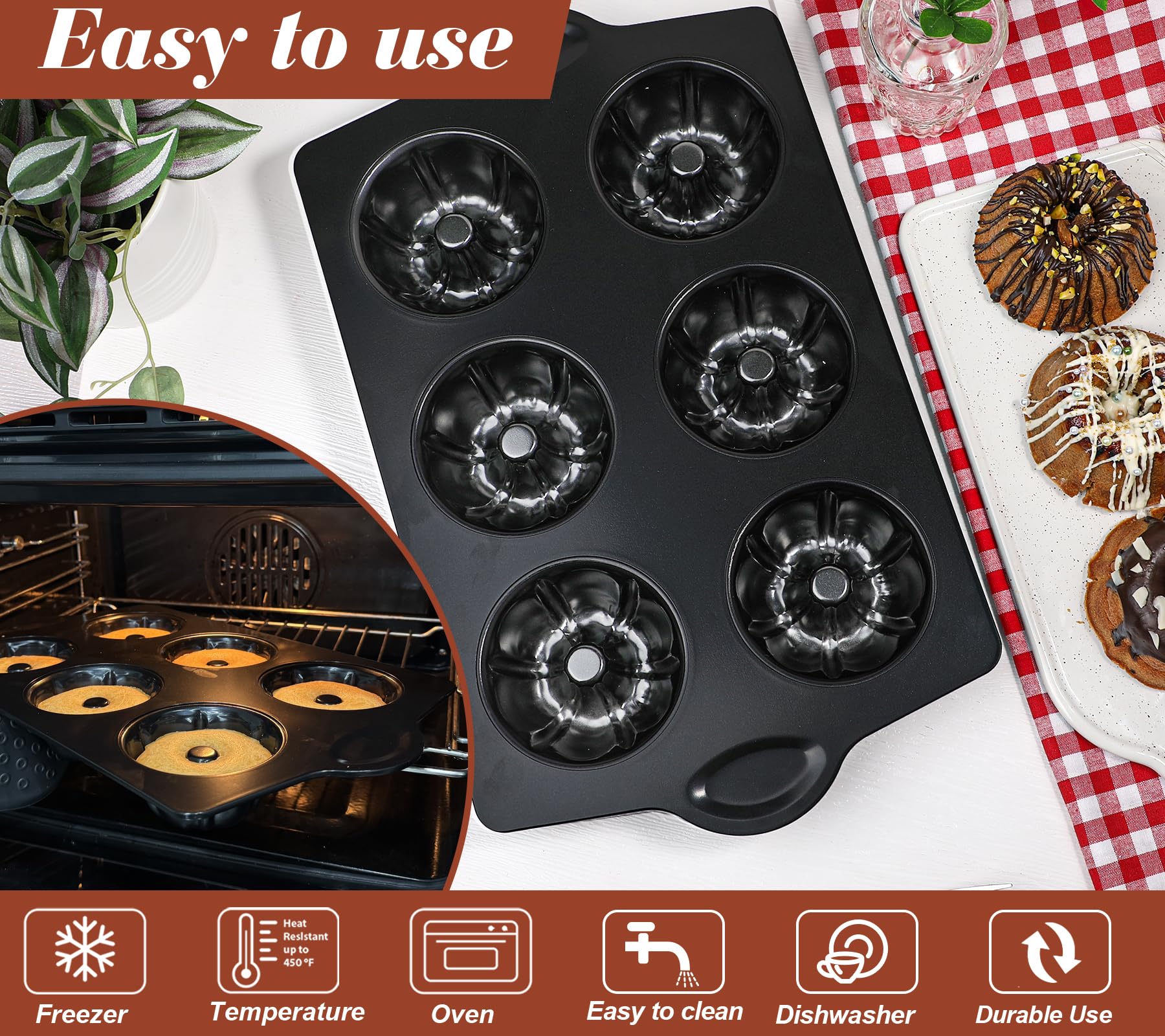 Webake Mini Fluted Cake Pan for Baking, Nonstick 3.5" Small Fluted Cake Pans Heavy Gauge Carbon Steel, 6-Cavity