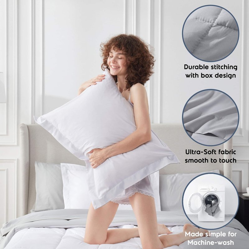 Nestl 7 Piece Queen Comforter Set – White Reversible Bed in a Bag – Complete Queen Size Bedding Set with Sheets, Pillowcases and Shams