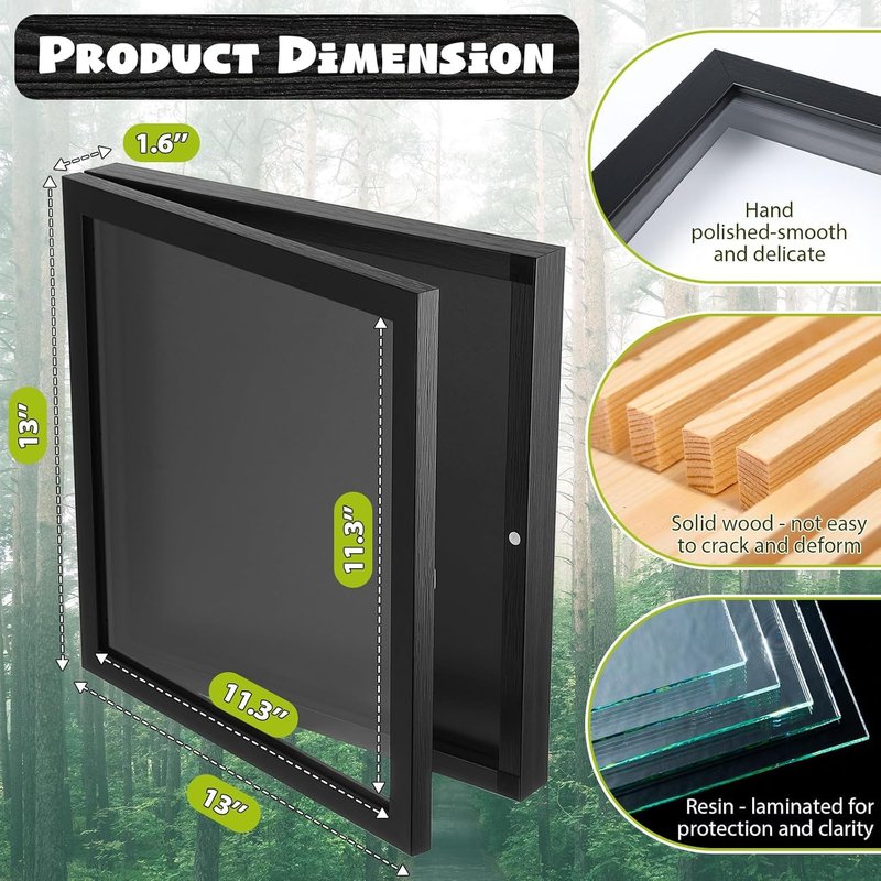 3 Pack T Shirt Display Frame, 11.3'' X 11.3'' Black Imitation Wood T Shirt Frame with 98% UV Protection Acrylic, 1" Depth of Usable Space Shadow Box, Display Case for Shirts, Jerseys, Memorabilia