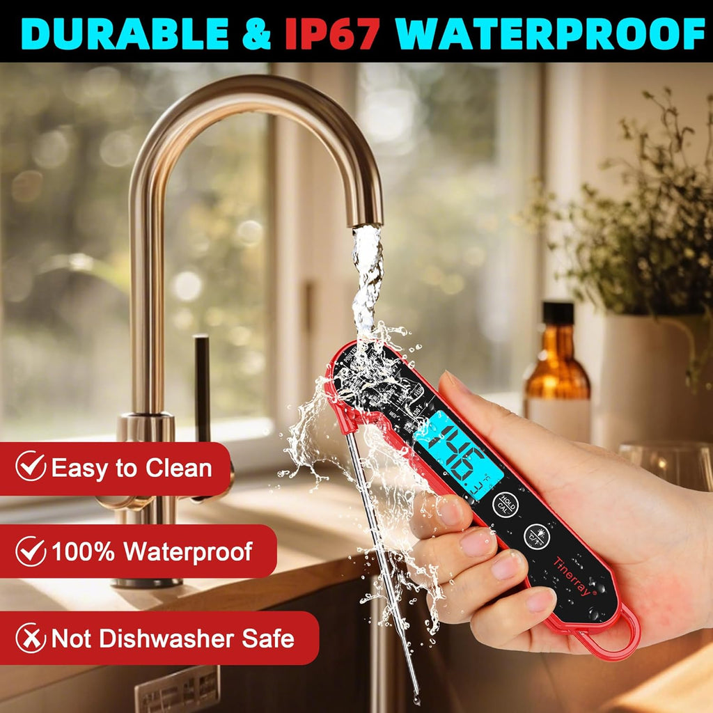 Professional Digital Meat Thermometer - Instant Read Waterproof Folding Probe with Backlight & Calibration | Ideal for BBQ, Grill, Cooking, and Liquids