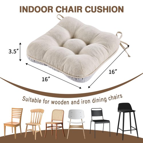 BETU Chair Cushions for Dining Chairs Set of 6,3.5" Thick Kitchen Table Chair Pads with Ties,Non Slip Backing and Covers, Seat Cushion for Dining Room,Bar,Patio Chairs,16"X16"X3.5",Beige