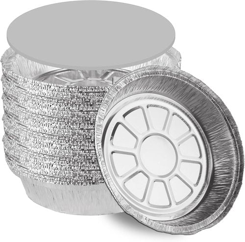 ABuff 9-Inch Round Aluminum Foil Pans - 50 Pack Disposable Baking & Takeout Containers | Oven & Freezer Safe