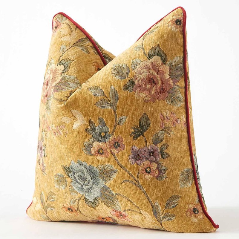 JUSPURBET Set of 2 Decorative Boho Throw Pillow Covers 22x22 Inch Farmhouse Cushion Cover Soft Floral Chenille Pillowcase with Piping for Couch Sofa Bed Living Room Home Decor,Khaki