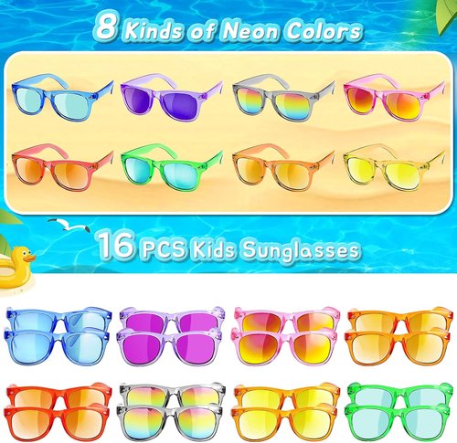 GKTZ Kids Sunglasses - Neon UV 400 Protection Party Favors for Boys & Girls | 16-Pack Birthday Goodie Bags