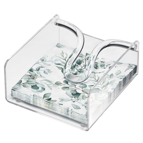 Clear Acrylic Square Cocktail Napkin Holder (5.1"x5.5"), Unbreakable Plastic Napkin Dispenser with Weighted Arm and Non-Slip Pads, Kitchen, Dining Table, Bathroom Vanity, Shatterproof BPA-free