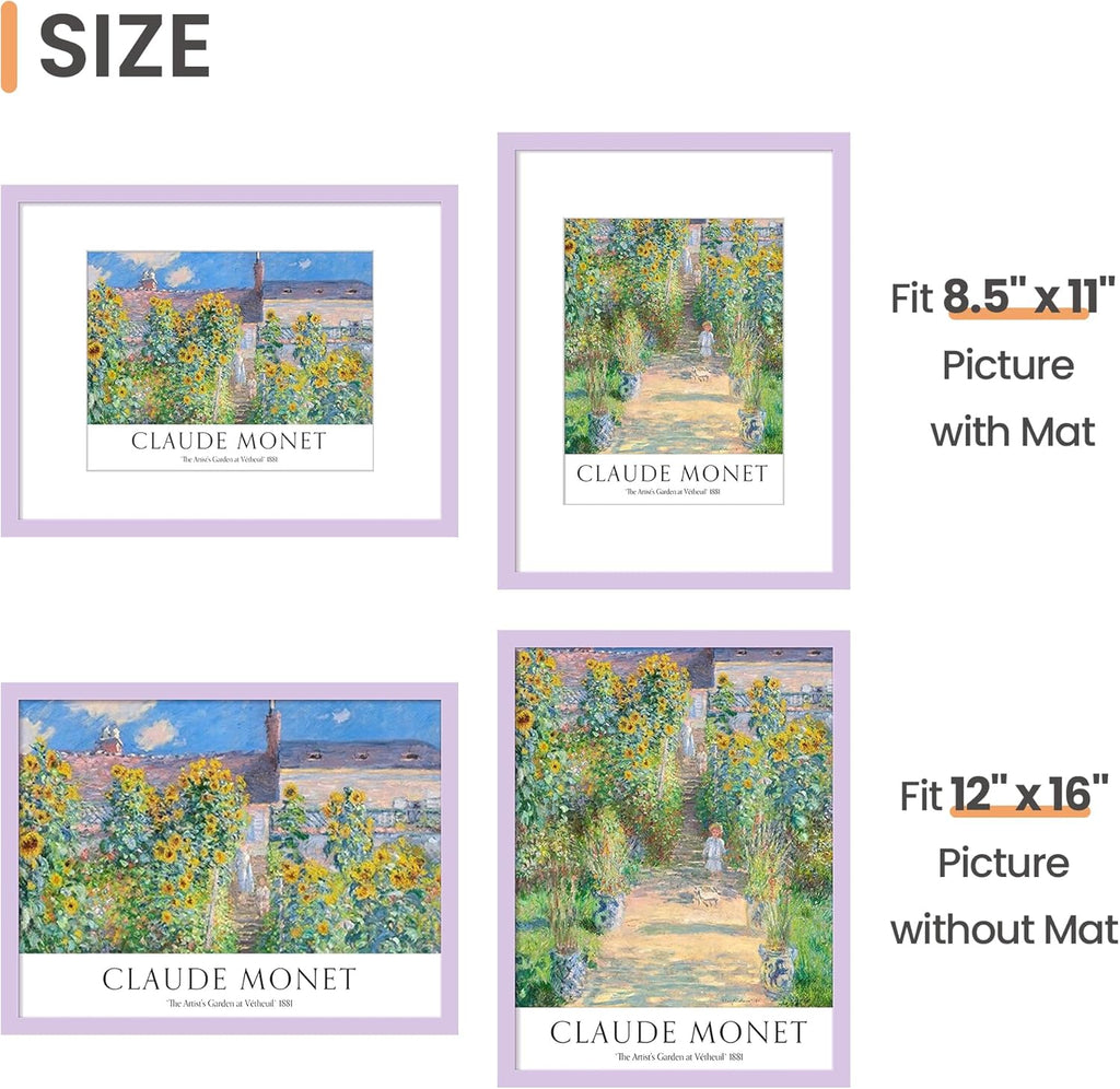 Upsimples 12x16 Picture Frame - Versatile Display for 8.5x11 Photos with Mat or 12x16 Without - Purple