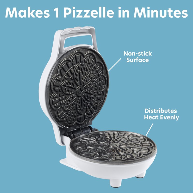 Mini Electric Pizzelle Maker- Makes 1 Personal Tiny Sized 4" Traditional Italian Waffle in Minutes- Nonstick Iron Press w Recipe Book- Dessert Cookie Treat or Housewarming Baking Machine, Gift for Her