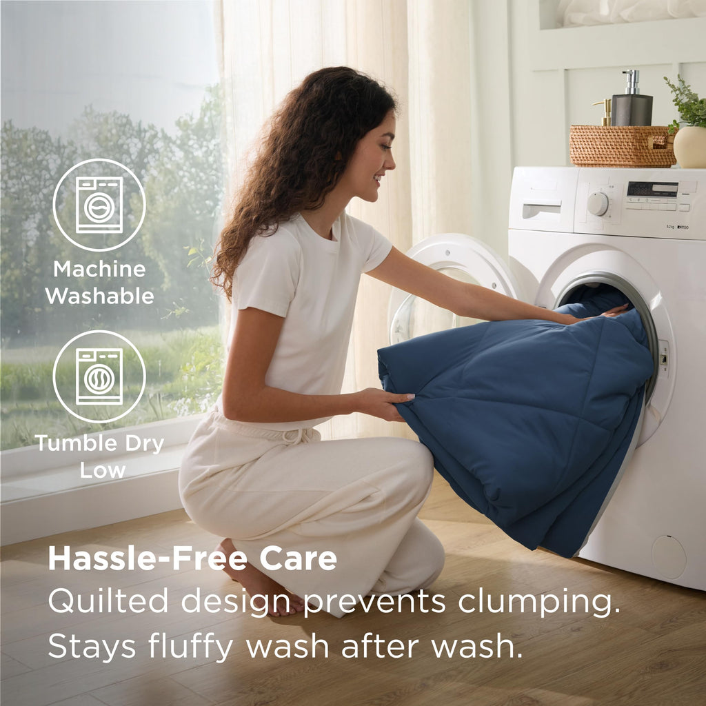 Bedsure Queen Comforter Set - 7 Pieces Reversible Navy Bedding, Queen Size Bed Set for All Seasons, Bed in a Bag with Down Alternative Comforter, Sheets, Pillowcases & Shams