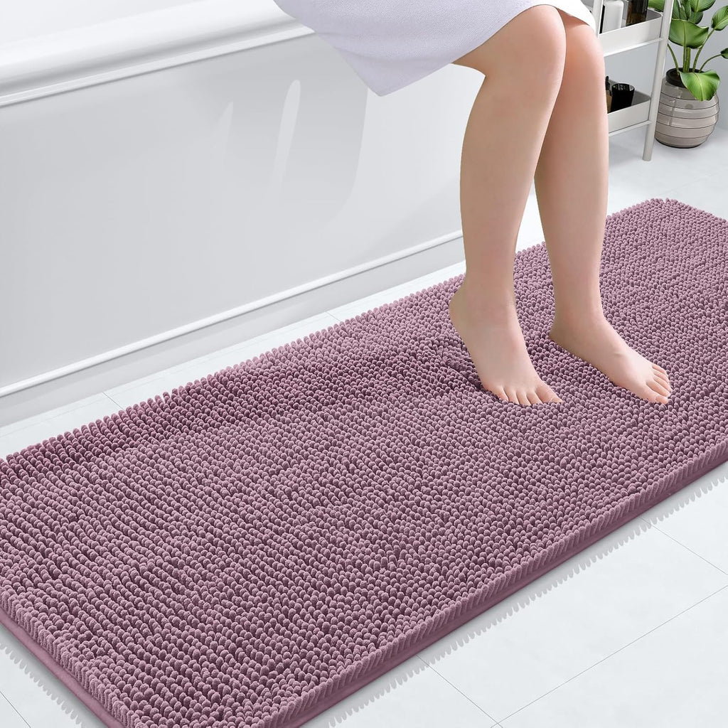 OLANLY Bathroom Runner Rugs - Soft Absorbent Chenille Bath Mat | Quick Dry, Machine Washable, 59x24, Deep Plum